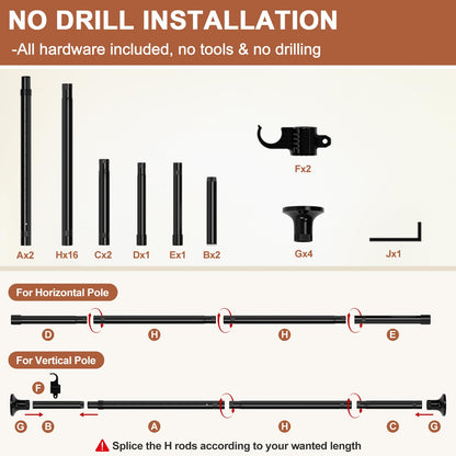 Room Divider, No Drilling Curtain Rod Wall Divider for Space Partition, Adjustable 4-10ft(H) 28-70inch(W) Heavy Duty Floor to Ceiling Tension Rod Dividers Temporary Privacy Separator Window Rods Black