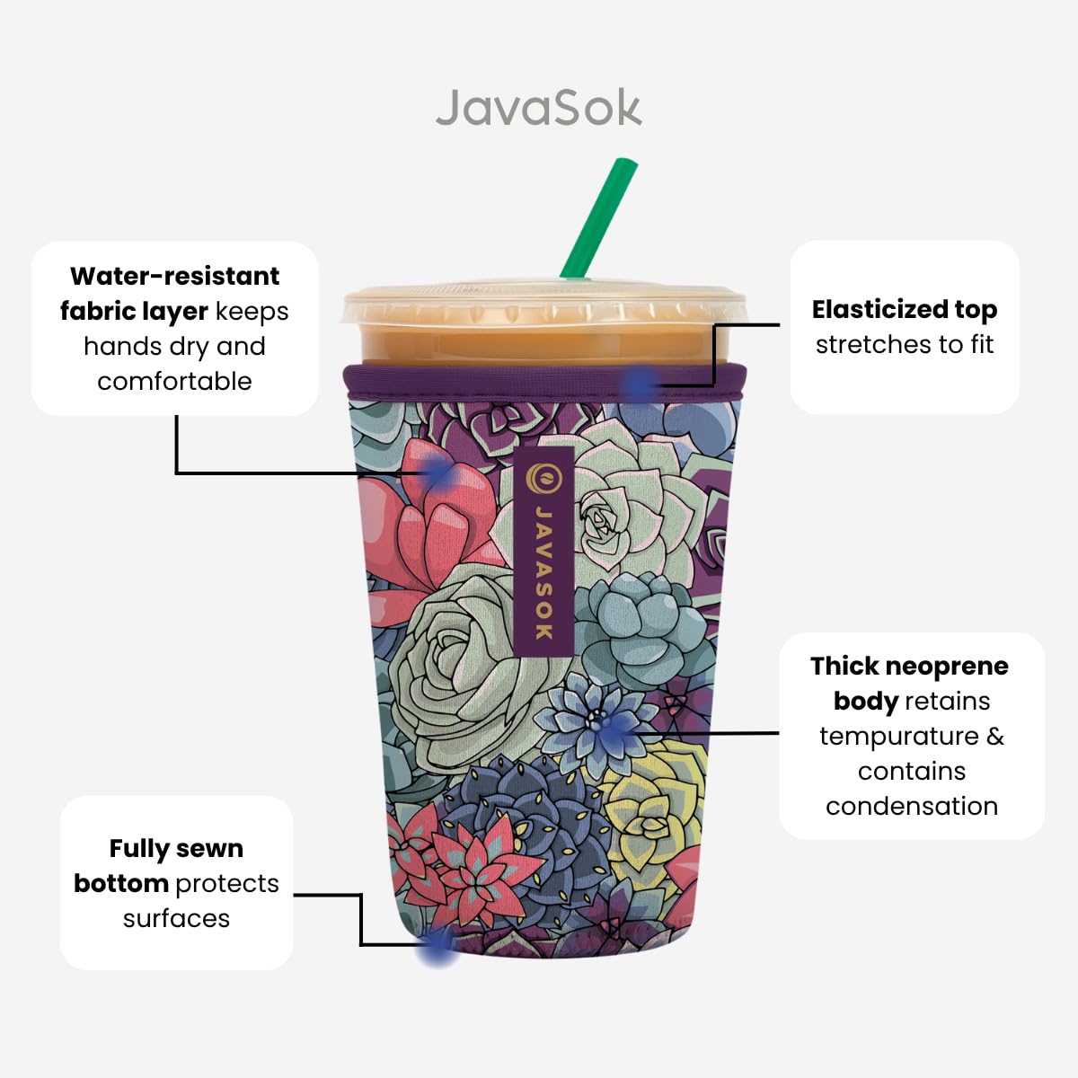 Sok It JavaSok Iced Coffee & Cold Soda Insulated Neoprene Cup Sleeve (Abstract Floral, Small: 16-20oz)