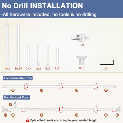 Room Divider, No Drilling Curtain Rod for Room Separation, 4-10ft (H) 28-114inch(W) Adjustable Heavy Duty Floor to Ceiling Tension Rod Wall Dividers Temporary Privacy Separator Window Rods White