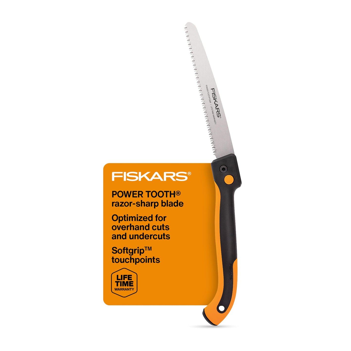 Fiskars Hand Saw, Folding Saw with Dual Position Locking Saw Blade for Overhand Cuts and Under Cuts and Power Tooth Blade with Triple Ground Teeth, Soft Grip 10-Inch Pruning Saw