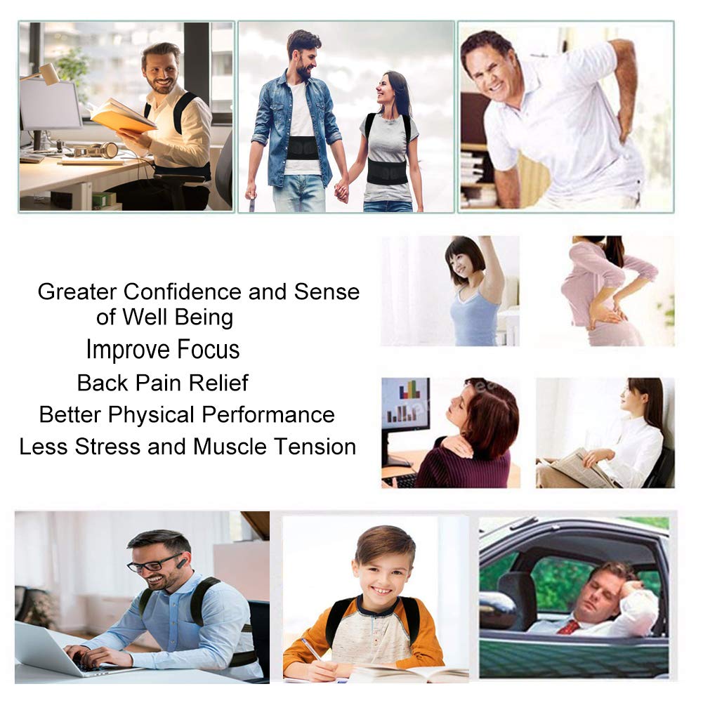 Thoracic Back Brace Posture Corrector - Magnetic Support for Neck Shoulder Upper and Lower Back Pain Relief - Perfect Posture Brace for Cervical Lumbar Spine - Fully Adjustable Belt (Black, Medium)