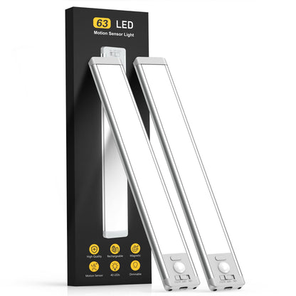 Under Cabinet Lighting, 14.7" Rechargeable Motion Sensor Light Indoor, 2 Pack Magnetic Dimmable Closet Lights, Wireless Under Counter Lights for Kitchen, Stairs,Hallway