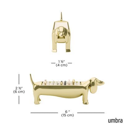 Umbra Dachsie Ring Holder - Gift for Weiner Dog Dachshund Doxie Lover - Jewelry Storage, Brass