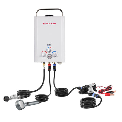 GASLAND 6L 1.58GPM Portable Propane Tankless Water Heater with 1.6 GPM Water Pump and 1/2" Twist-On Pipe Strainer