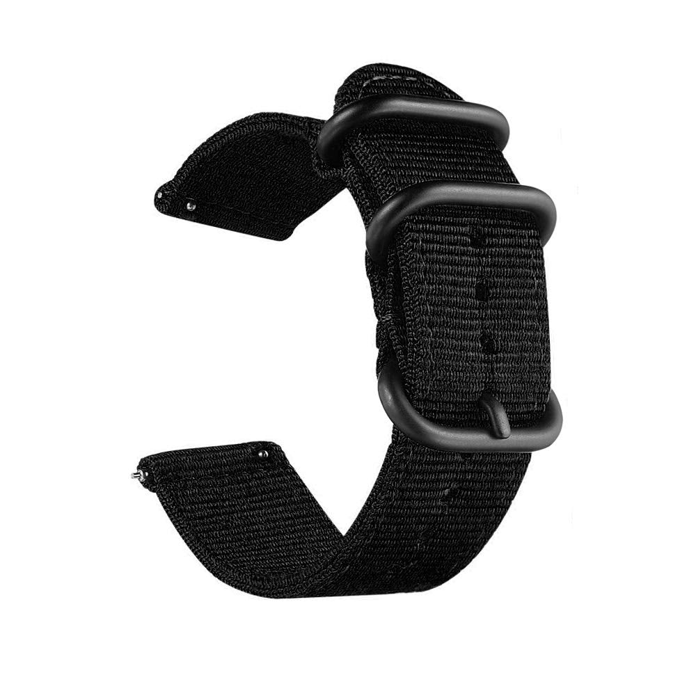 CNYMANY 20mm Universal Ballistic Watch Band, Nylon Canvas Woven Loop Replacement Strap Wristband Buckle Fastener Adjustable Closure for Smart-watch Sport Fitness Tracker - Black