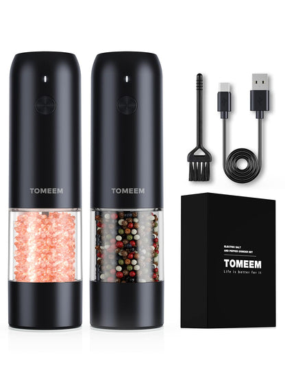 Upgraded Larger Capacity: Electric Salt and Pepper Grinder Set Rechargeable with LED lights - Stainless Steel Automatic Pepper and Salt Grinder Refillable with 6 Adjustable Coarseness