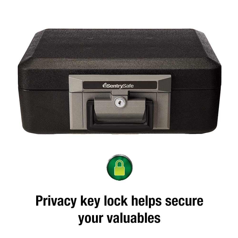 SentrySafe Fireproof Safe Box with Key Lock, Chest Safe with Carrying Handle to Secure Money, Jewelry, Documents, 0.25 Cubic Feet, 6.3 x 15.3 x 12.1 Inches, 1160