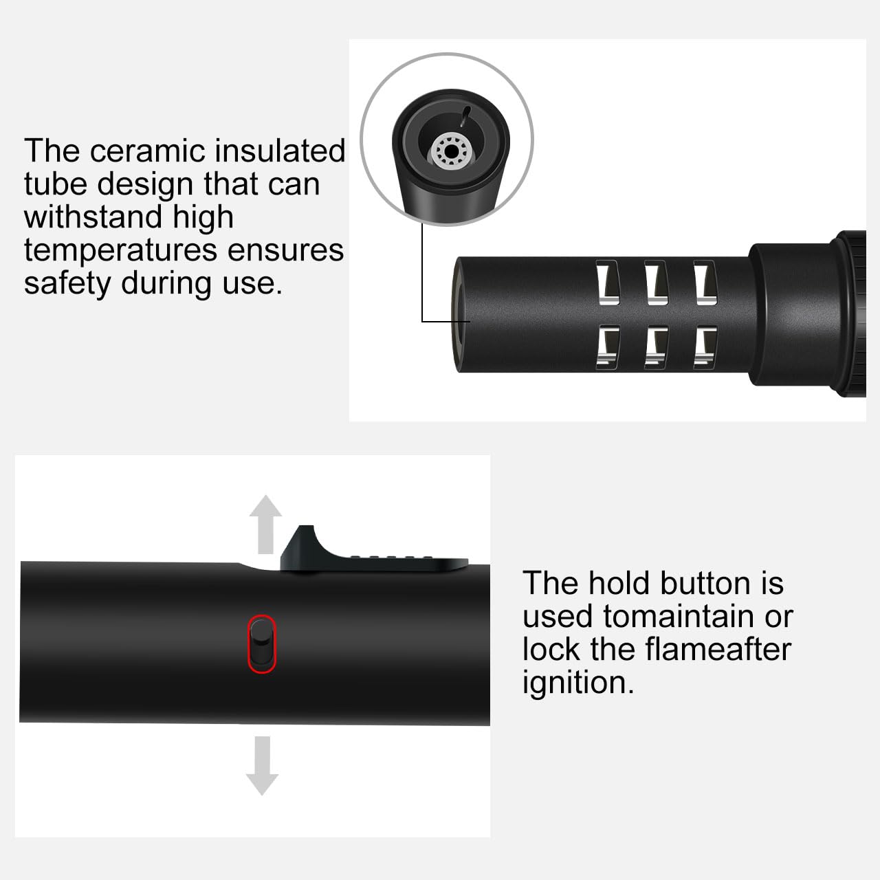 Camping Torch Lighter, Windproof Butane Torch Lighter with Fuel Indicator&Safety Lock, Refillable Butane Lighter with Adjustable Jet Flame for Outdoor Adventure Hiking Candles BBQ Campfires (Black)