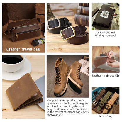 Genuine Leather Tooling Sheets 1.8-2.0MM Thick Full Grain Oil Tan Crazy Horse Cowhide Leather Sheets for Crafts Tooling Sewing Wallet Earring Hobby (Brown, 8"x12")