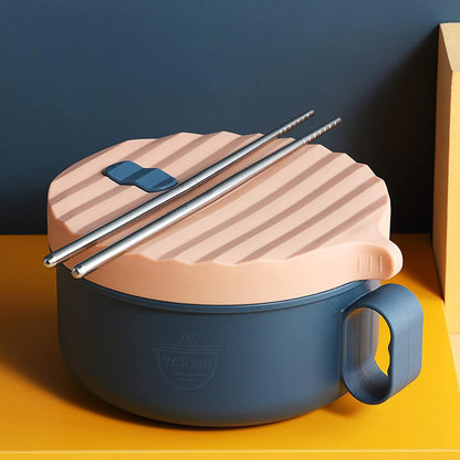 YCXXKJ Microwave Ramen Bowl Ramen Cooker with Handles Noodle Bowls with Lid and Chopsticks Dishwasher Safe for Home Office College Dorm Room(Pink & Blue)