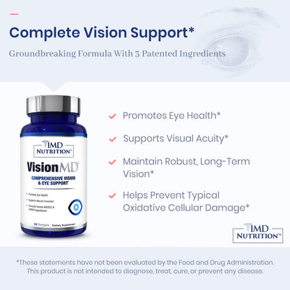 1MD Nutrition VisionMD Eye Vitamin CARMIS - with Lutein & Zeaxanthin | Supports Vision Health, Everyday Eye Strain, & Occasional Dry Eye | 90 Softgels (3-Pack)