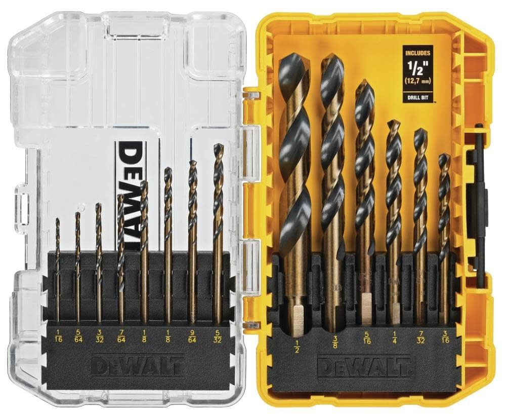 DEWALT Drill Bit Set, 3-Flats Shank,14-Piece, 135 Degree Split Point, for Plastic, Wood and Metal (DWA1184)