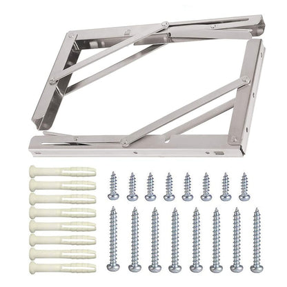 Folding Shelf Brackets, Max Load 300 lb, Heavy Duty Stainless Steel Collapsible Wall Mounted Shelf Brackets for Table, Space Saving DIY Bracket, Pack of 2 (2, Foldable 12")