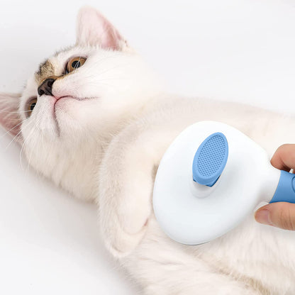 Cat Brush for Shedding and Grooming, Pet Self Cleaning Slicker Brush with Cat Hair Comb by KALAMANDA (Blue)