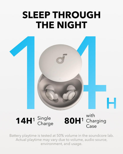 Soundcore Sleep A20 by Anker Sleep Earbuds, 30dB High-Frequency Noise Reduction, Small Earplugs for Side Sleepers, 80H Playtime, Stream Content via Bluetooth 5.3, Sleep Monitor, Personal Alarm