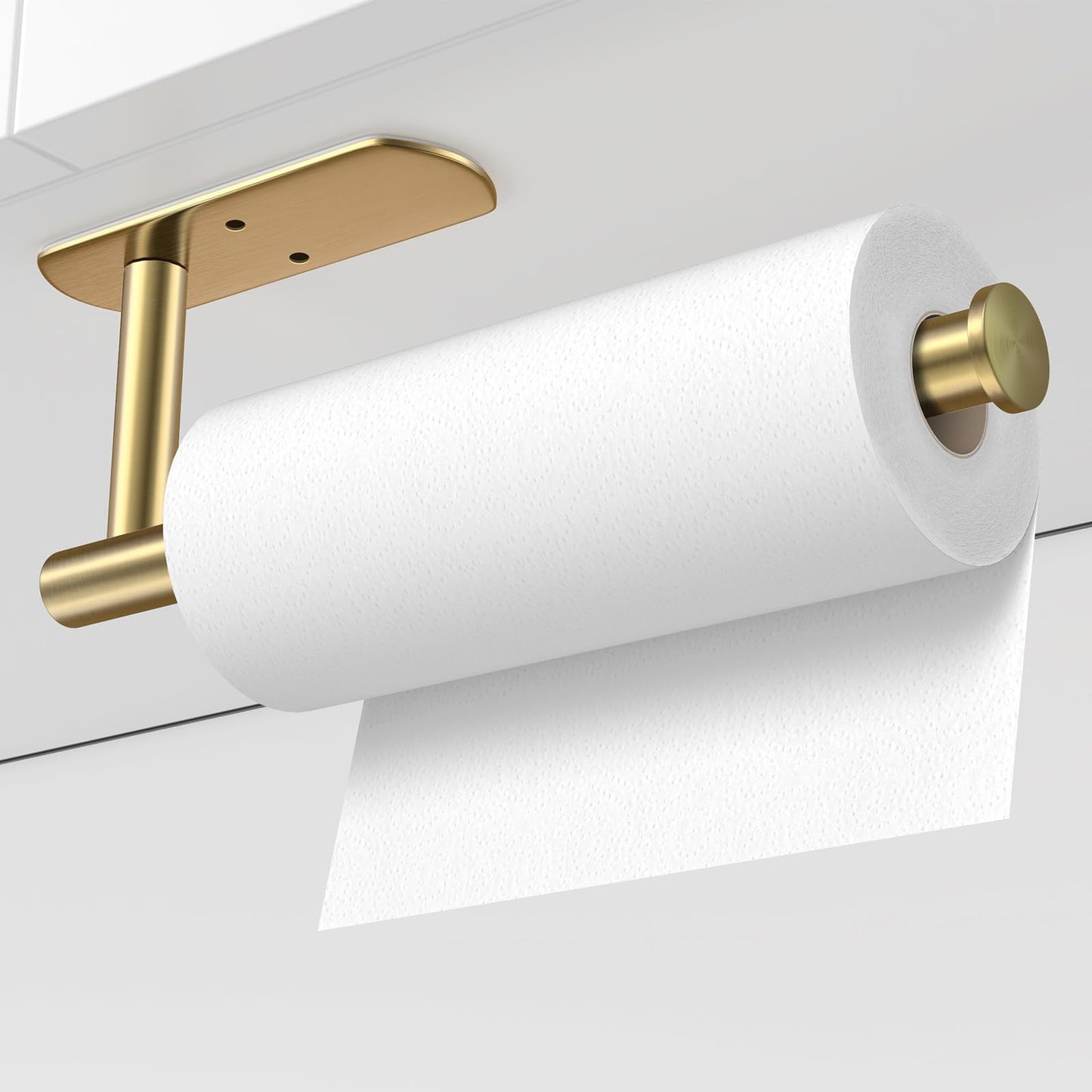 VAEHOLD Self Adhesive Paper Towel Holder Under Cabinet Wall Mounted Paper Towel Roll Holder for Kitchen Bathroom Wall - SUS304 Stainless Steel (Gold)
