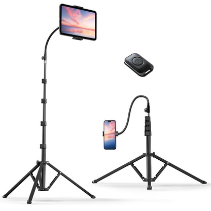 Weilisi Heavy Duty Tablet Tripod Stand 82” Tall, Floor Stand with Remote and Adjustable Gooseneck for Watching/Stream/Recording, Tripod for iPad Pro 12.9”/Kindle/iPhone, and All 4.5-13” Tablet/Phone