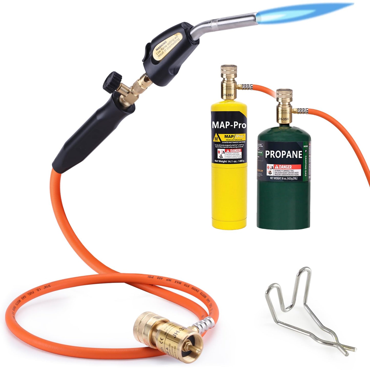 TAUSOM Propane Torch Hose Kit, Mapp Gas Torch Heat 3600℉ Map Gas Torch Kit Trigger Start & Flame Adjustment, Soldering Welding Torch Fuel by MAPP, Map/Pro,Propane(Includes Cylinder Clip)