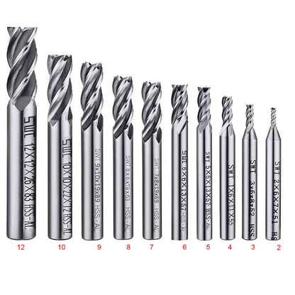 ASNOMY 10pcs 4-Flute End Mill Set, Metric CNC Milling Cutter Drill Bits Router Bits Cutter Tool Set for Wood Aluminum Cast Iron Copper Plastic, Straight Shank 2-12mm