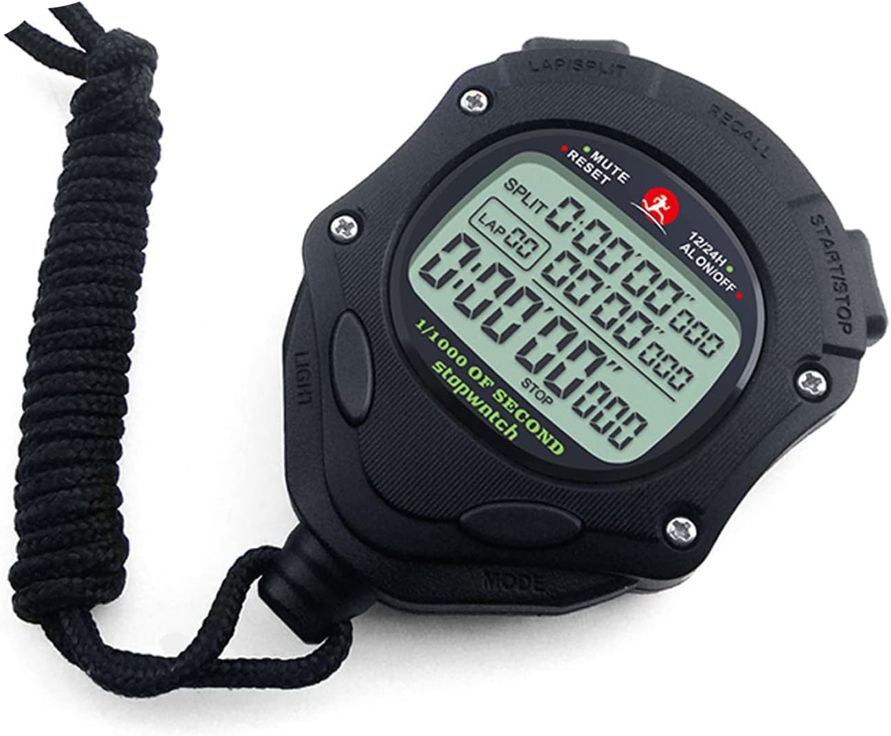 Digital Stop Watch 100 Lap Memory, 0.001second Timing Backlight Stopwatches Timer with Countdown Alarm Clock for Sports Coach Running