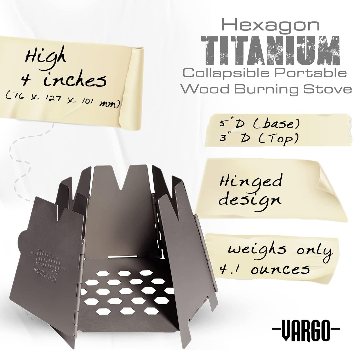 Vargo Titanium Hexagon Wood Stove | Collapsible Portable Wood Burning Stove | Ultra Lightweight Compact Wood Stove for Backpackers & Outdoor Explorers T-415