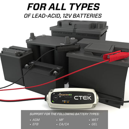 CTEK MXS 5.0, Fully Automatic 12V 4.3 Amp Battery Charger and Maintainer, Unique 8 Step Charging, Simple Plug and Play Operation, Desulphation Function with Built-in Temperature Compensation