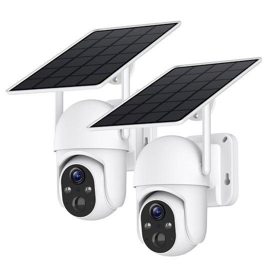 SEHMUA 2K Solar Security Cameras Wireless Outdoor, Low-Light Color Night Vision, 360° Live View, 2-Way Talk, PIR Motion Sensor, 2.4GHz Wi-Fi, White, 2 Pack