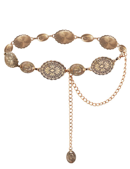 TOPACC Gold Metal Oval Concho Chain Belts for Women Western Cowgirl Belt for Dresses Jeans Country Concert Outfit