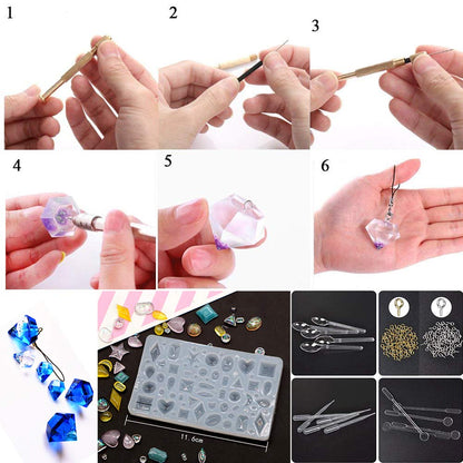 EuTengHao 229Pcs DIY Jewelry Casting Molds Tools Set More Than 120 Designs Contains 8 Silicone Jewelry Resin with 70 Designs,1 Earring Molds with 25 Designs,2 Necklace Bear Molds,3 Diamonds Mold