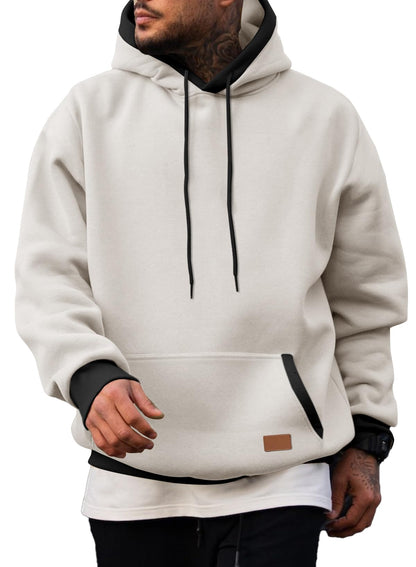 JMIERR Mens Hooded Sweatshirt Cotton Fashion Fleece Long Sleeve Drawstring Fall Shirts with Kangaroo Pocket Athletic Gym Essentials Hoodies, L, White