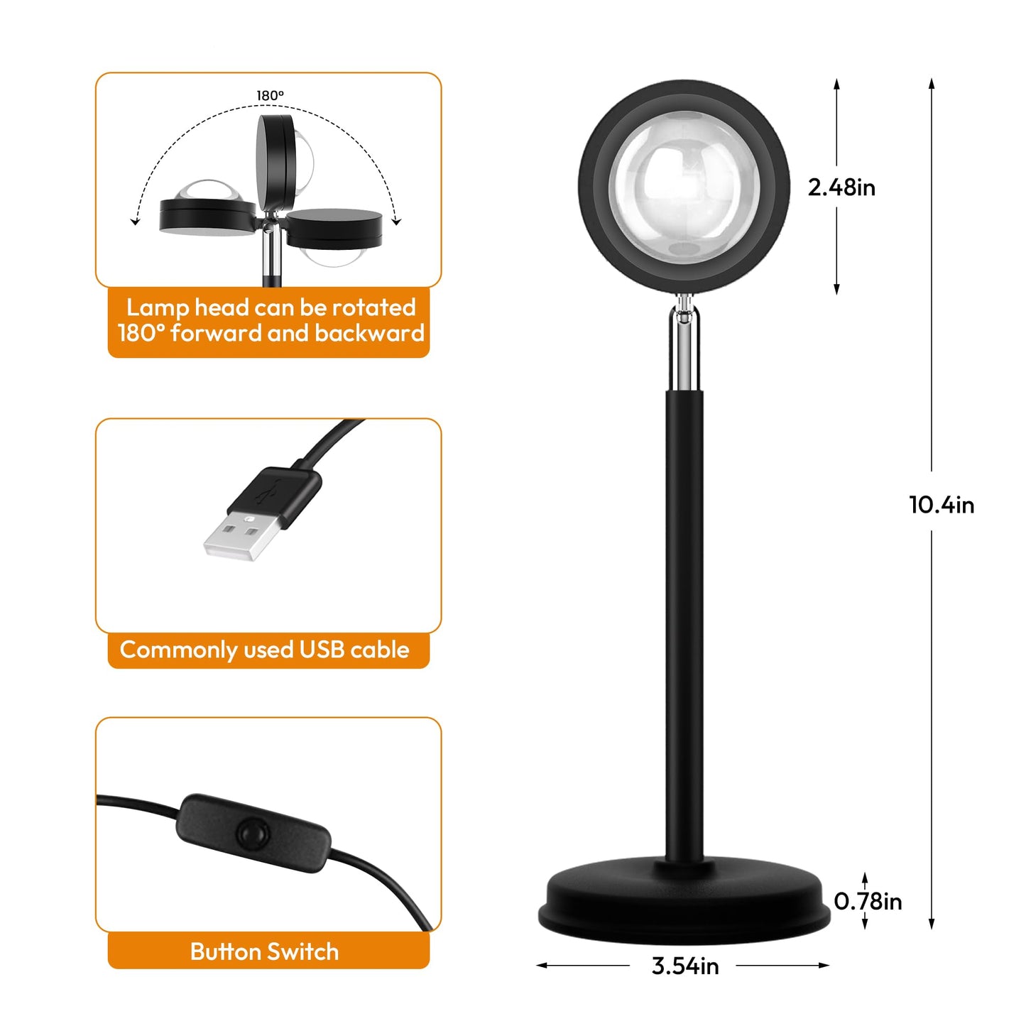 Tsrarey Sunset Lamp Projector,180 Degree Rotation Sun Projection Light Led Night Light Floor Lamp with USB Port,Sunset Lamps for Photography Party Bedroom Decor,Christmas Gifts for Women