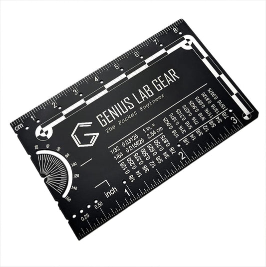 The Authentic Pocket Engineer - Small Metal Engineering Ruler Protractor Compass Scale, Techie Graduation Gadget Multitool, Mechanical/Civil Engineers Gift, Metric Mini 3 Inch Tool- Genius Lab Gear