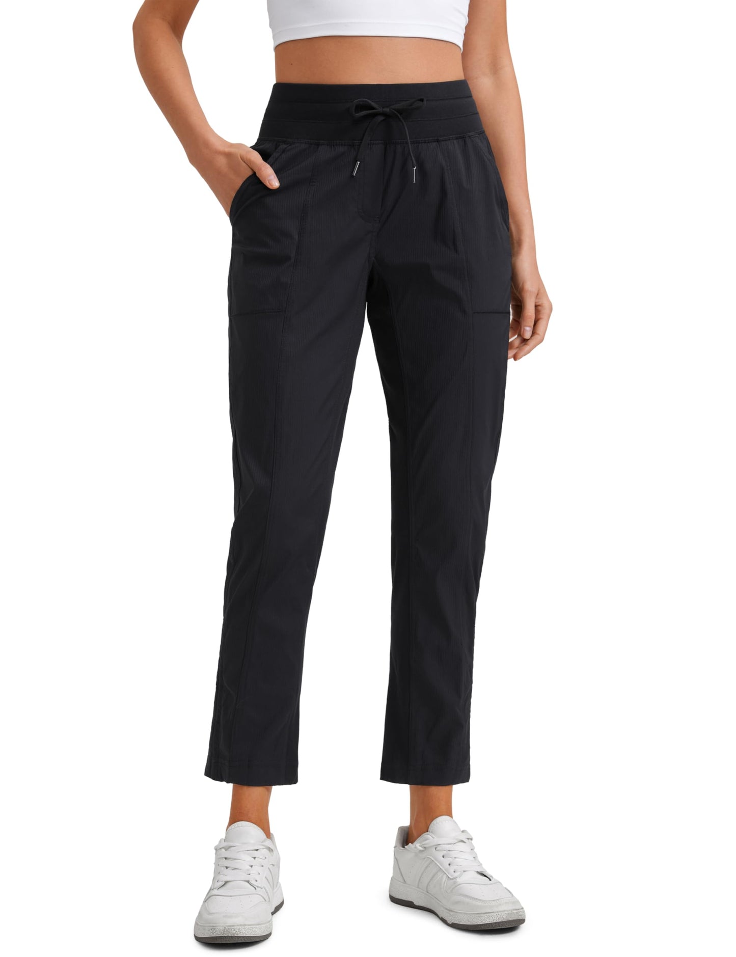 CRZ YOGA Womens Casual 7/8 Pants 27" - Lightweight Workout Outdoor Athletic Track Travel Lounge Joggers Pockets Black X-Large