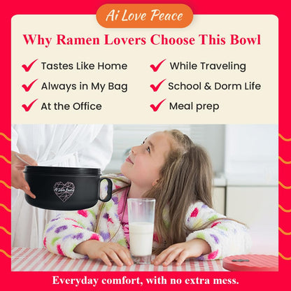 AI LOVE PEACE Ramen Bowl, 40 oz Microwaveable Noodle Cooker for Ramen, Pho, Soup, and Pasta, Dishwasher Safe and Portable, Ideal for Home, Office, Dorm, or Gift (Red)