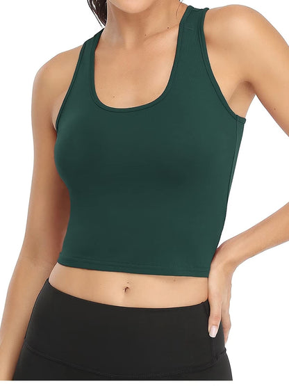 Workout Crop Tops for Women Tank Top Cropped Athletic Shirt Racerback Tanks Sleeveless Undershirt Fitted Summer Tops Gym Exercise Clothes Work Out Running Activewear 3 Pack Black/Grey/Emerald Green L