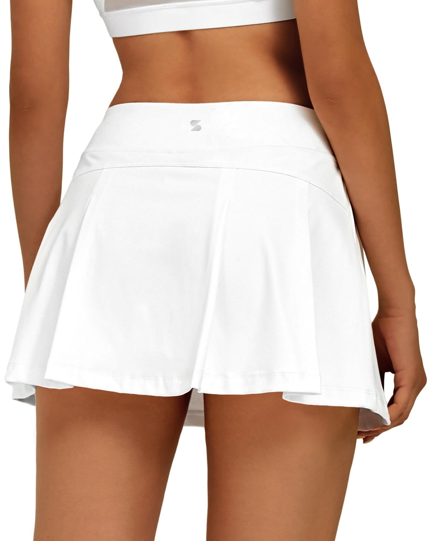 Stelle Women Tennis Skirt Golf Skorts Athletic High Waisted with Pockets Inner Shorts Sport Workout Pleated Pickleball(White-Nylon,S)