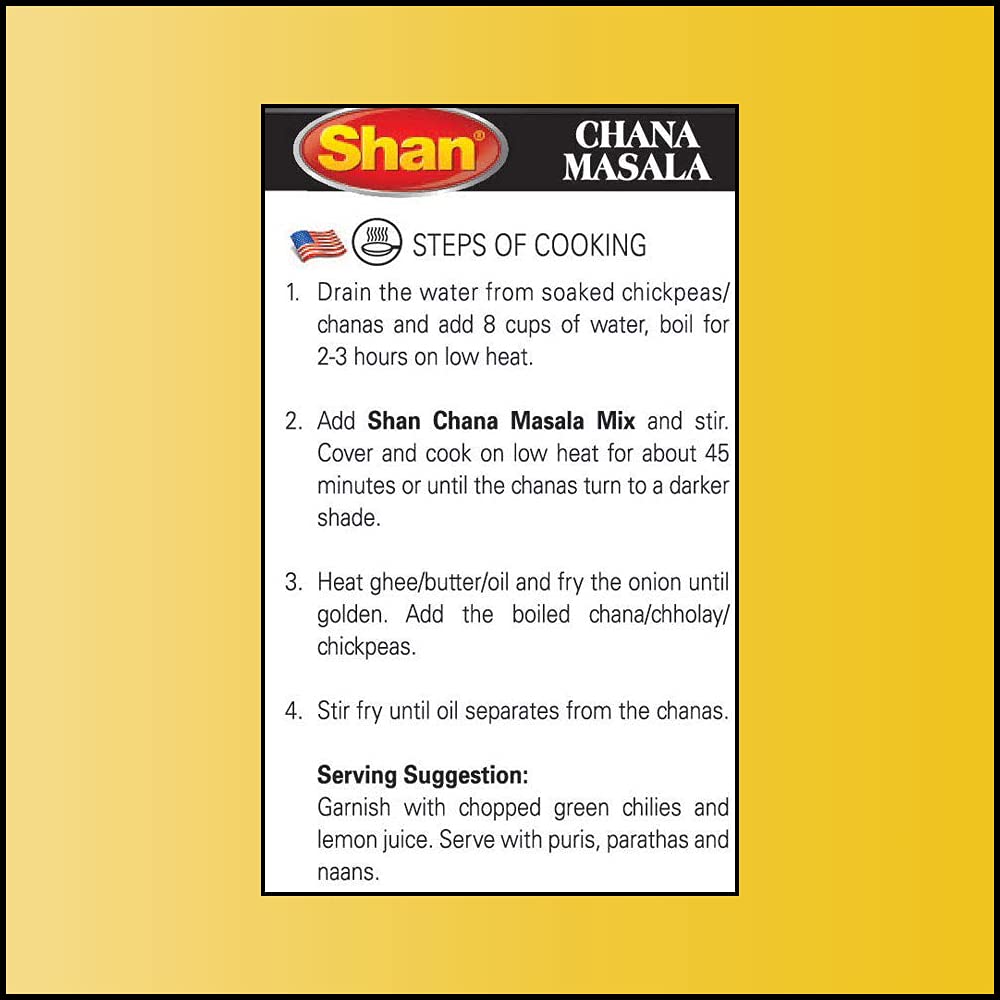 Shan Chana Masala Recipe and Seasoning Mix 3.52 oz (100g) - Spice Powder for Punjabi Style Mild Chickpeas Curry - Suitable for Vegetarians - Airtight Bag in a Box