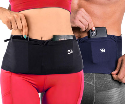 Unisex Travel Money Belt, Running Belt, Fanny and Waist Pack with Large Security Pockets and Zipper, Fits All Size Phones Passport and More