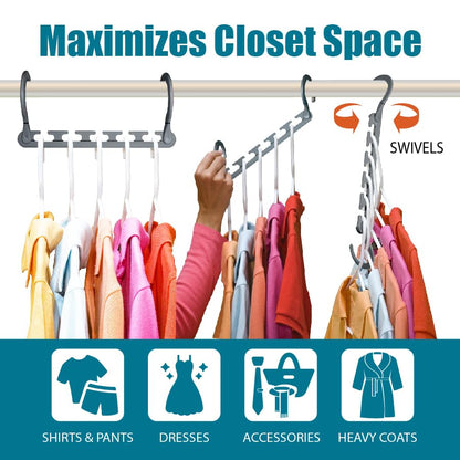 Wonder Hanger Max 10-Pack Space Saving Hangers, Reinforced Hooks Swivels 360°, Cascading Hanger, College Dorms & Storage Closet Organizer, Fully Assembled – Grey