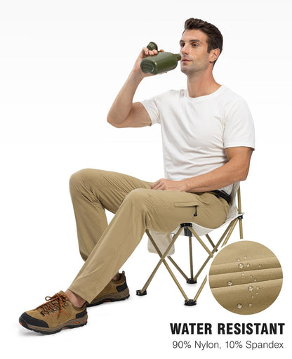 TBMPOY Men's Windproof Waterproof Athletic Pants for Outdoor Work Hiking Breathable Pants Thin Khaki L