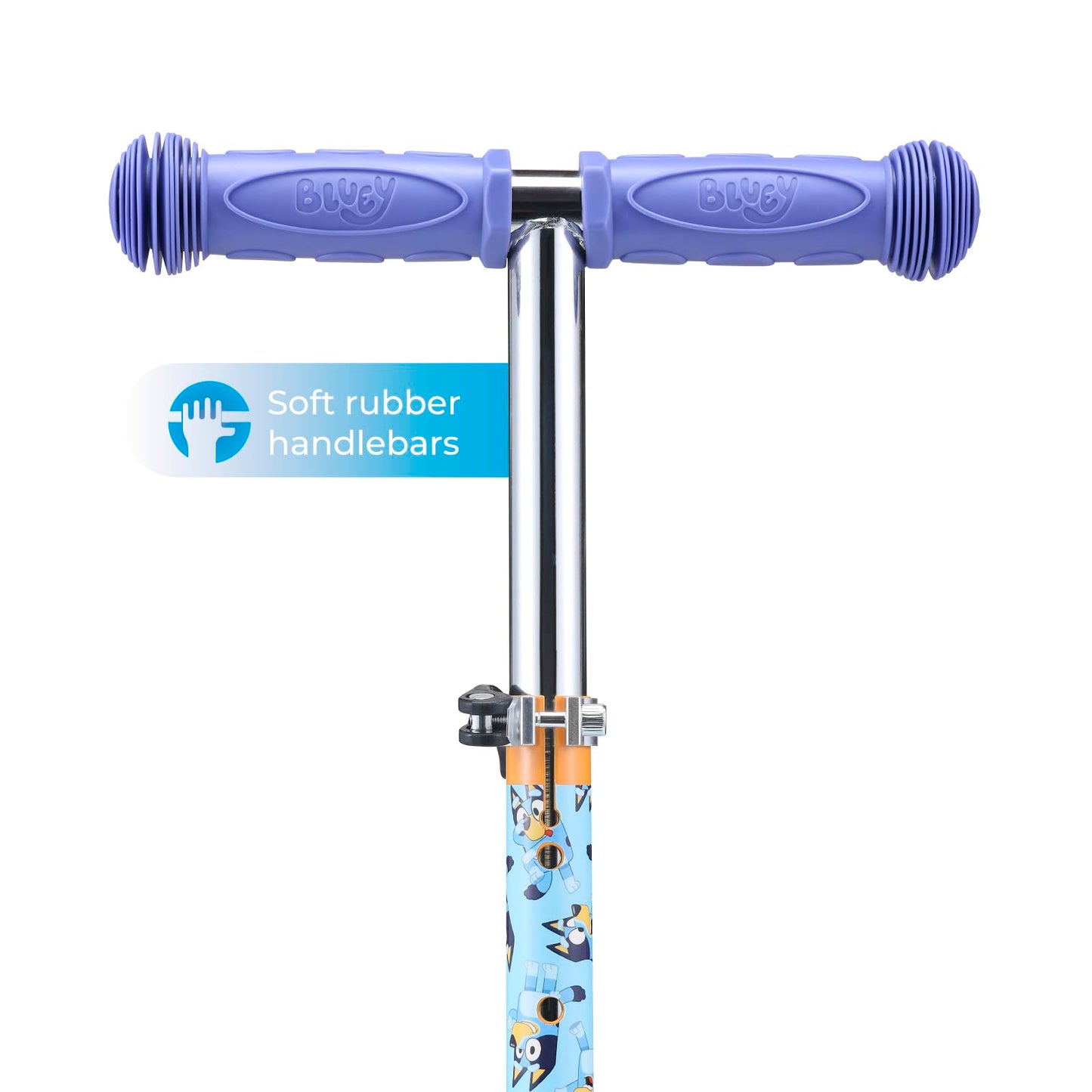 Voyager Self Balancing Kick Scooter with Light Up Wheels, Extra Wide Deck, 3 Wheel Platform, Foot Activated Brake, 75 lbs Limit, Kids & Toddlers Girls or Boys, for Ages 3 and Up, Bluey