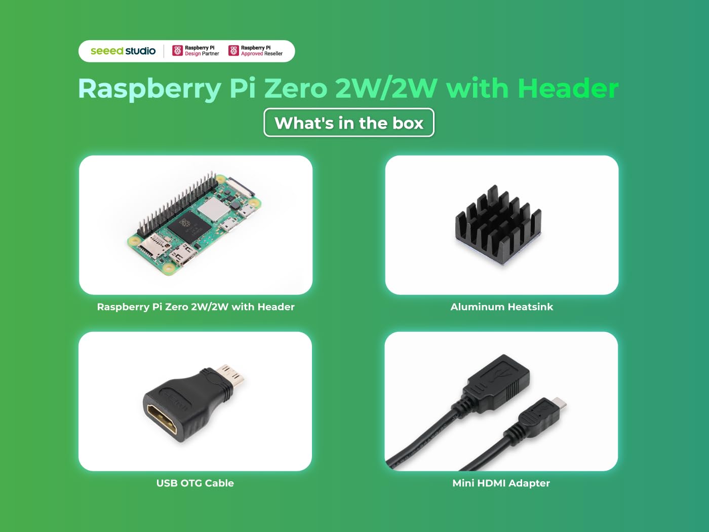Raspberry Pi Zero 2 WH Kit, Official Pre-Soldered Header, Heatsink, USB Cable, HDMI Adapter (with Quad-core CPU,Bluetooth 4.2,BLE,onboard Antenna,etc.)
