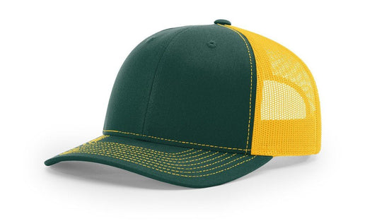 Richardson 112 Trucker OSFA Baseball Hat Ball Cap, Dark Green/Gold