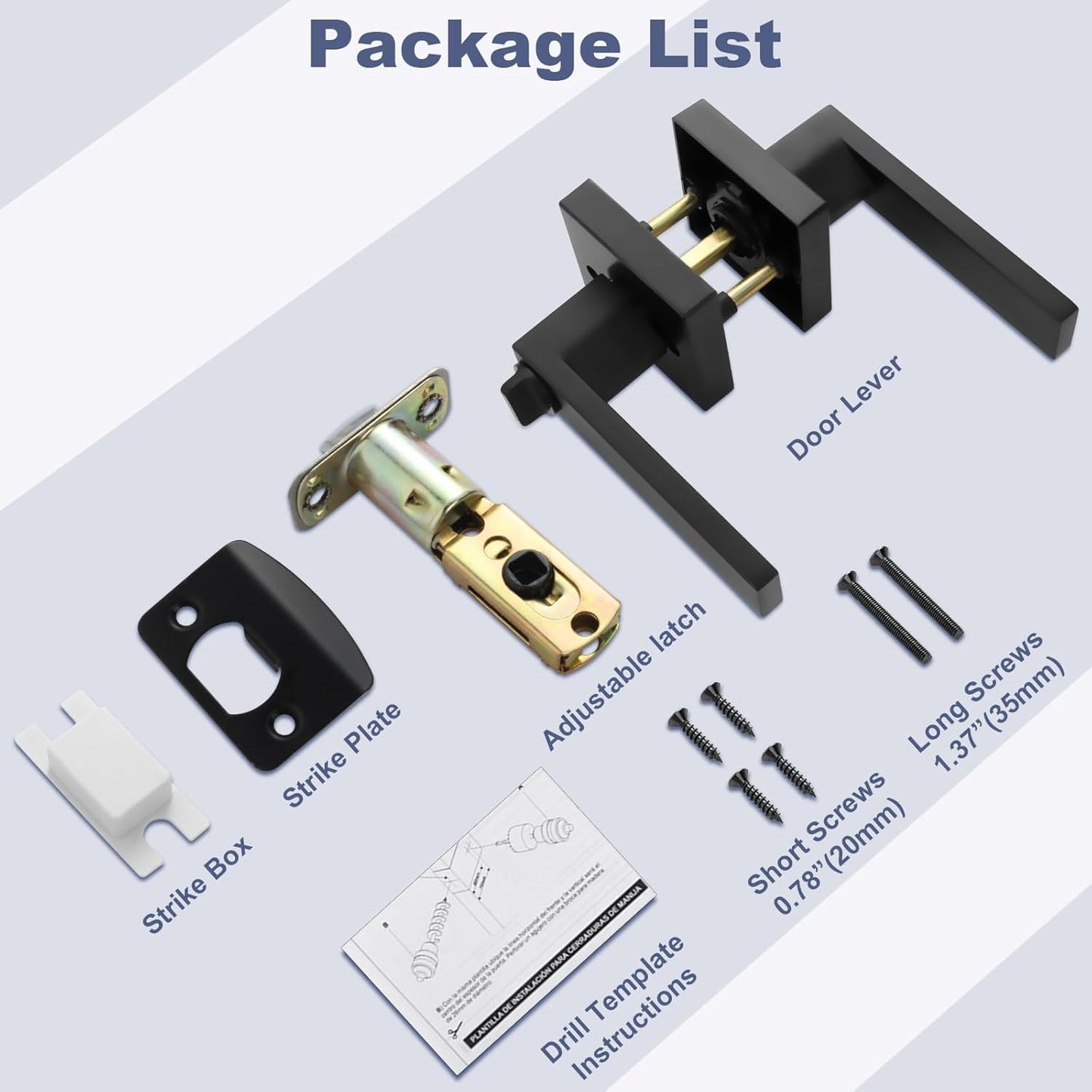 Estmoon 5 Pack Matte Black Door Handles Interior Door Knobs, Home Improvement Keyless Privacy Door Lock, Heavy Duty Zinc Alloy 2.07 lb Door Leverset for Bedrooms Bathrooms