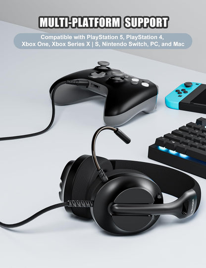 WIRWTRU S30 Gaming Headset with Microphone,198g Lightweight Design, Wired Gaming Headphones for Xbox, Xbox Series X|S, PS5, PS4, Switch, PC, Noise Cancelling Mic, Soft Earmuffs (Black)