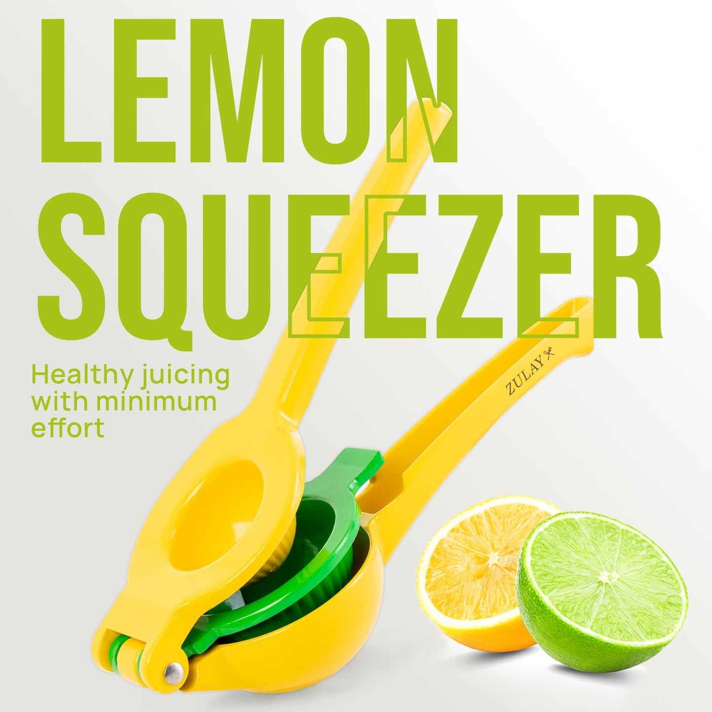 Zulay Kitchen Metal 2-in-1 Lemon Squeezer - Sturdy Max Extraction Hand Juicer Lemon Squeezer Gets Every Last Drop - Easy to Clean Manual Citrus Juicer - Easy-Use Lemon Juicer Squeezer - Yellow/Green