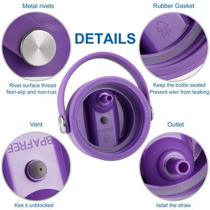 Straw Lid for Hydro Flask Wide Mouth, Lid with Flexible Handle and Straws, Replacement Sports Cap for Hydroflask 32 40 oz