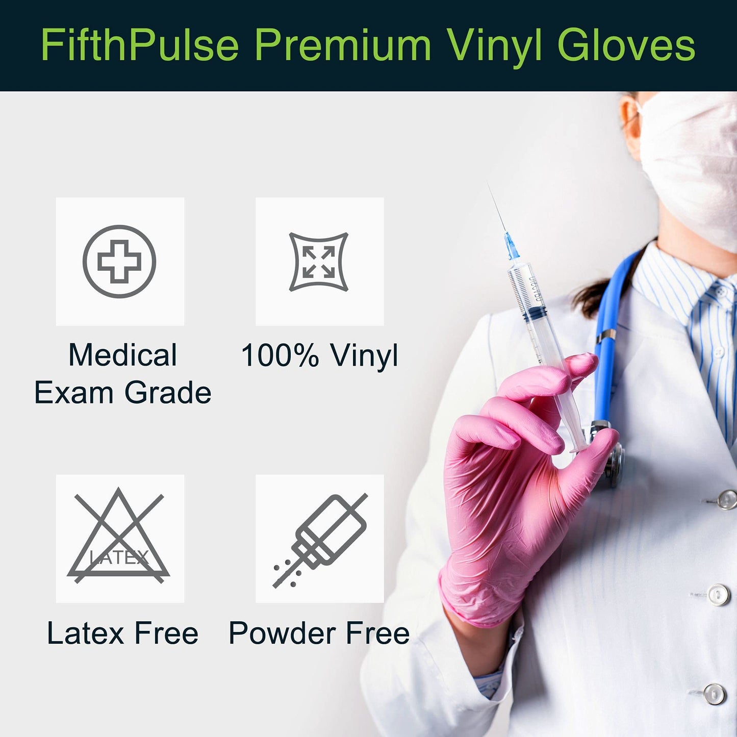 FifthPulse Pink Vinyl Disposable Gloves Medium 50 Pack - Latex Free,Powder Free Medical Exam Gloves - Surgical,Home,Cleaning,and Food Gloves - 3 Mil Thickness,Medium
