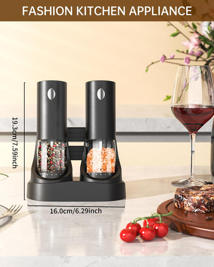 CIRCLE JOY Electric Salt and Pepper Grinder Set Automatic Salt and Pepper Grinder Set with Easy-to-Carry Charging Base and LED Light, USB Rechargeable, Upgrade External Adjustable Coarseness