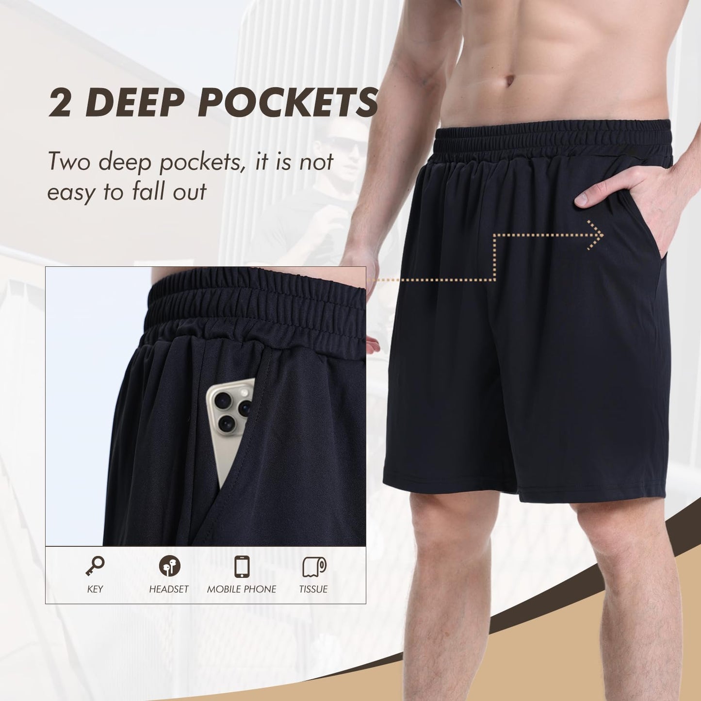 7 Pack Mens Athletic Shorts - Gym Basketball Running Workout Quick Dry Black Shorts with Pockets for Casual Performance
